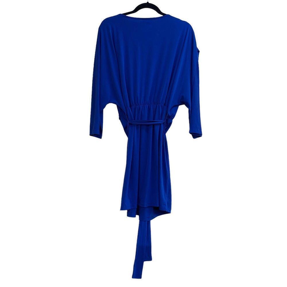 Lane Bryant Royal Blue Stretch V Neck Faux Wrap Waist Tie Knot LS Dress 14/16 - Picture 3 of 7